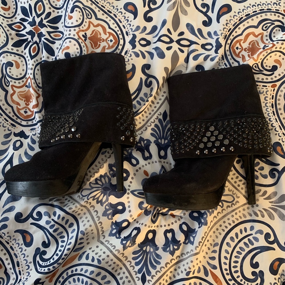 Black suede studded booties Bebe